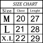 A black and white size chart table with columns labeled Size, Chest, and Lenght, showing M, L, and X.L measurements.