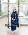 3 Piece Bareeza Cotton Suit for Women – Sequence Embroidered Shirt with Trouser & Chiffon Dupatta