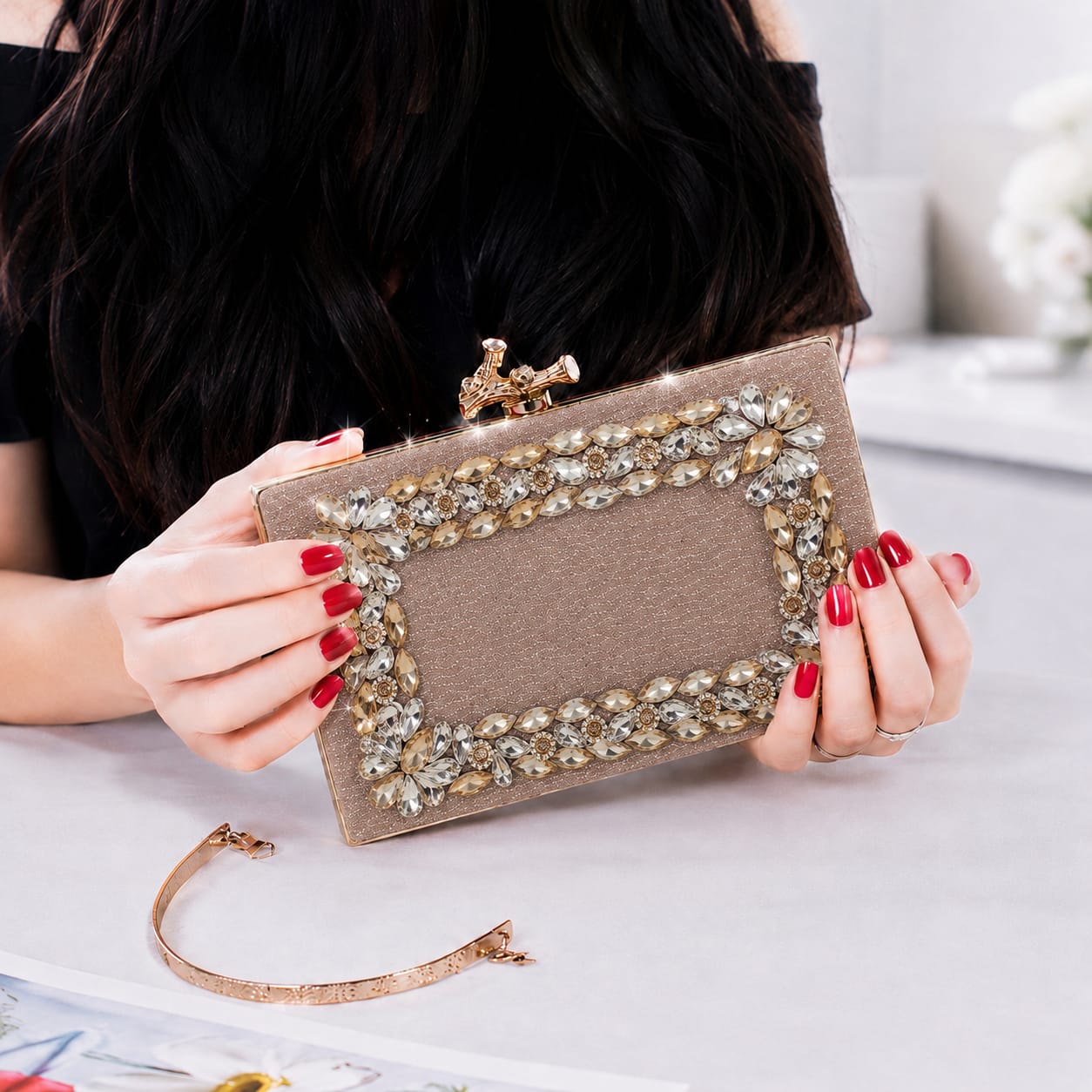 Bridal Clutch Bag with Handle for Girls