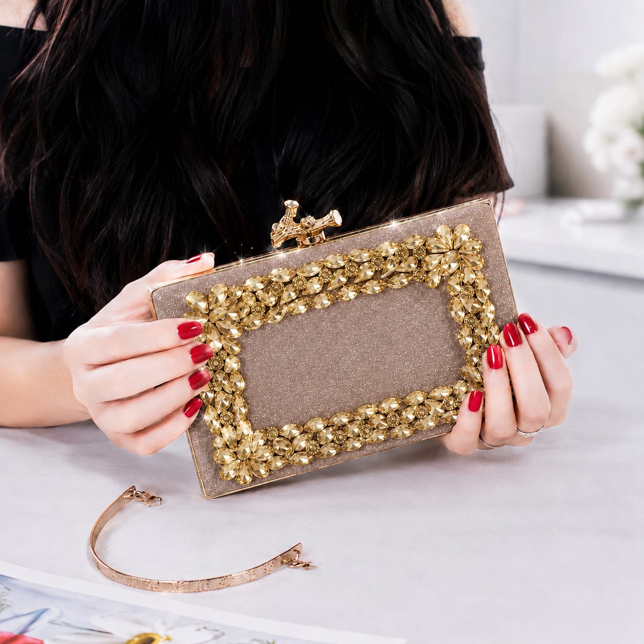 Bridal Clutch Bag with Handle for Girls