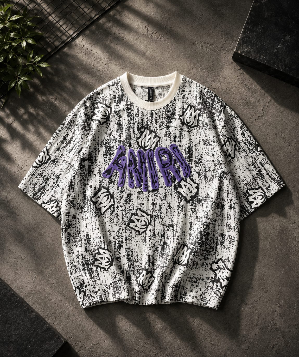 77 Front Printed Drop Shoulder T-Shirt – Premium Needle Interlock Fabric / Amiri Printed Drop Shoulder T-Shirt – Premium Waffle Knit Fabric
